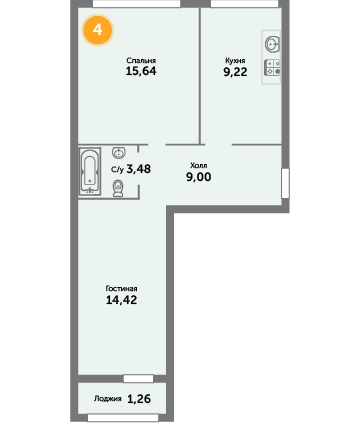 Квартира №4, 2-комнатная, 53.02 м², 1 этаж - планировка, ЖК на ул. Окружной, 2 дом