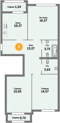 Квартира №5, 3-комнатная, 79.9 м², 2 этаж - планировка, ЖК «Кранц-Престиж», 3 дом