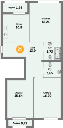 Квартира №29, 3-комнатная, 85.3 м², 8 этаж - планировка, ЖК «Кранц-Престиж», 3 дом