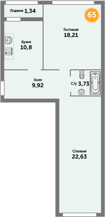 Квартира №65, 2-комнатная, 67.5 м², 8 этаж - планировка, ЖК «Кранц-Престиж», 3 дом