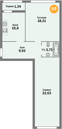 Квартира №69, 2-комнатная, 109.1 м², 9 этаж - планировка, ЖК «Кранц-Престиж», 3 дом