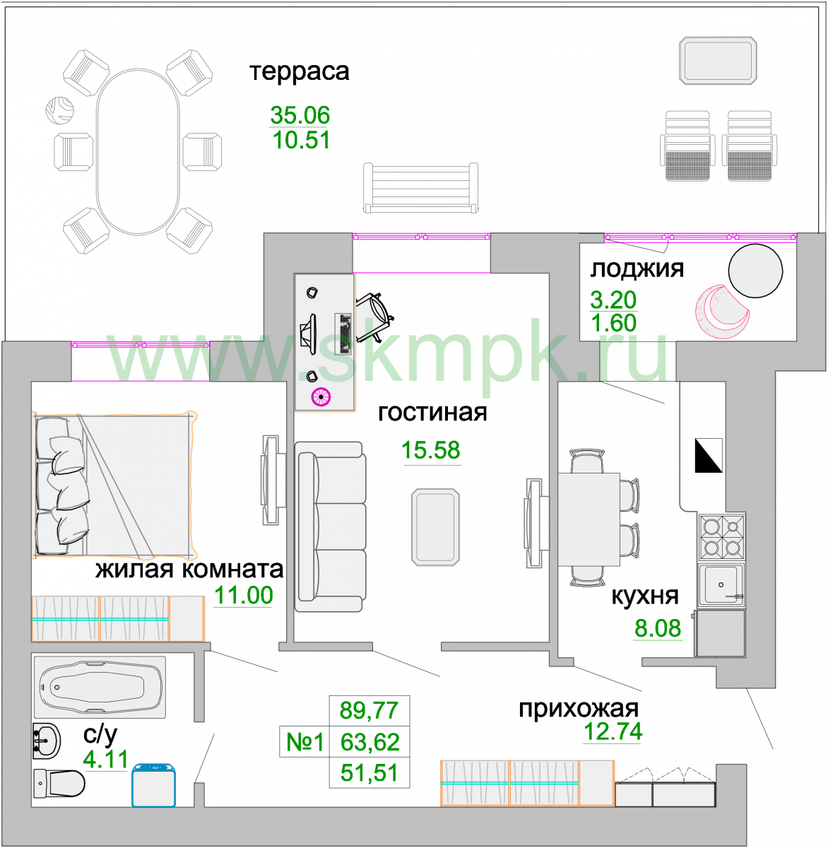 Квартира №122, 2-комнатная, 63.8 м², 1 этаж - планировка, ЖК «Венецианский квартал», дом 1