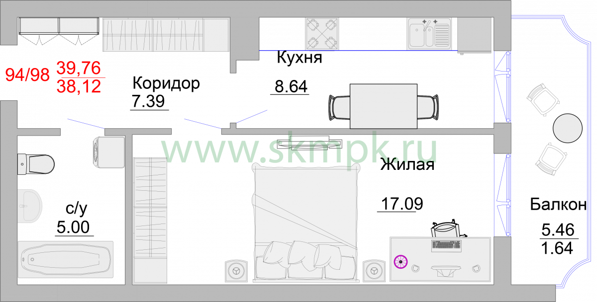 1 комнатные апартаменты 44.7 м, Пионерский, 2 корпус / 5 этаж, г. Пионерский - фото 1