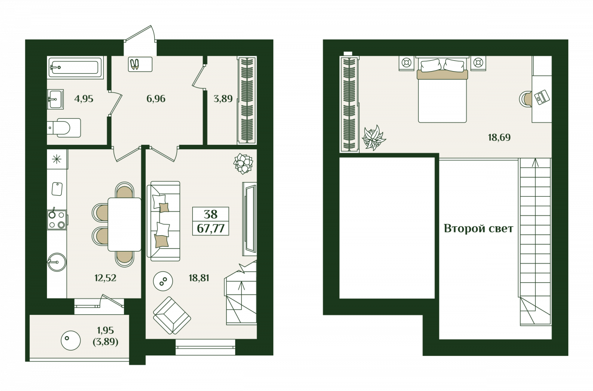 Квартира №37, 1-комнатная, 67.8 м², 7 этаж - планировка, Жилой комплекс «Изумрудный берег»