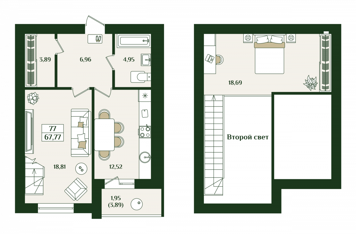 Квартира №76, 1-комнатная, 67.9 м², 7 этаж - планировка, Жилой комплекс «Изумрудный берег»