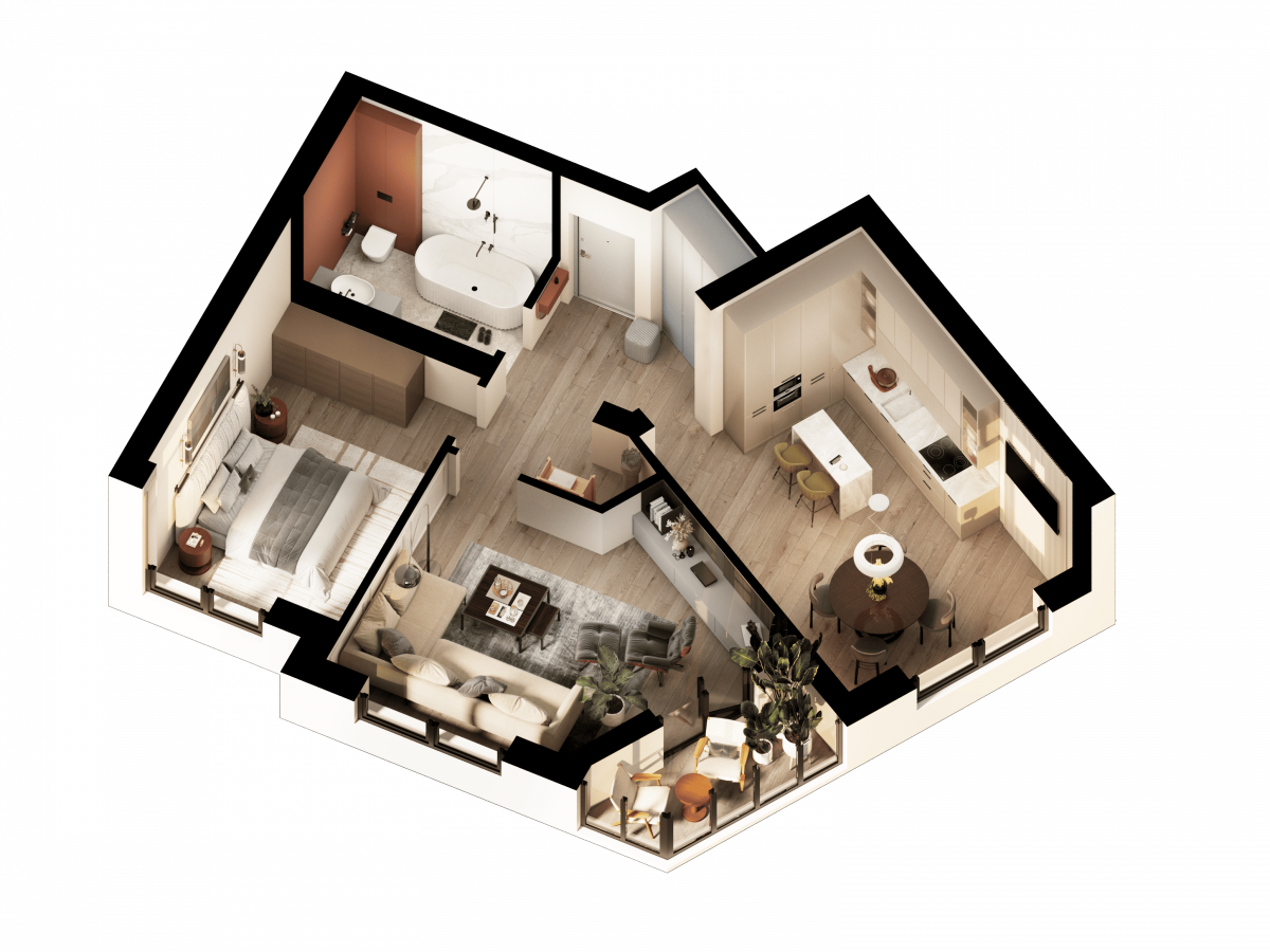 Апартаменты №13, 2-комнатная, 65.8 м², 2 этаж - планировка, Недвижимость у моря «Лазурь»