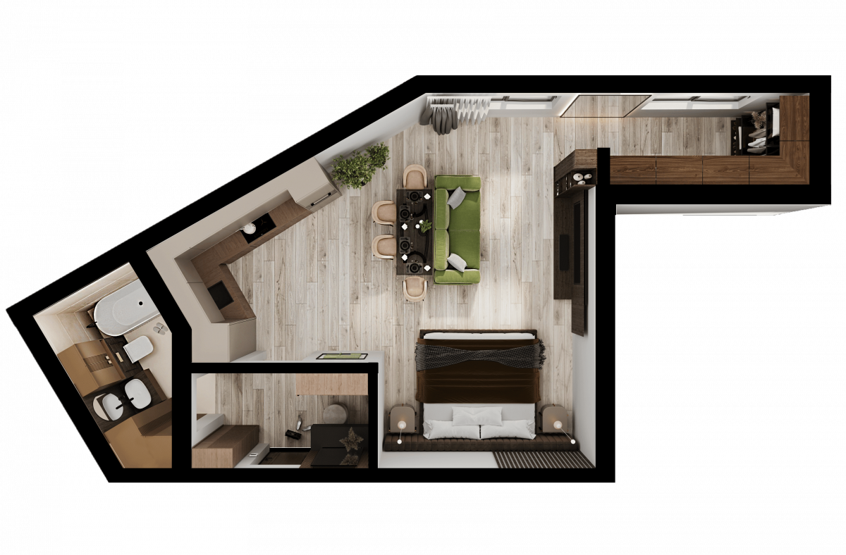 Апартаменты №14, 1-комнатная, 46.8 м², 2 этаж - планировка, Недвижимость у моря «Лазурь»