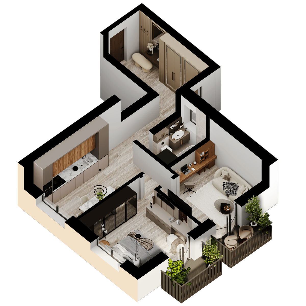 Апартаменты №16, 2-комнатная, 68.4 м², 3 этаж - планировка, Недвижимость у моря «Лазурь»