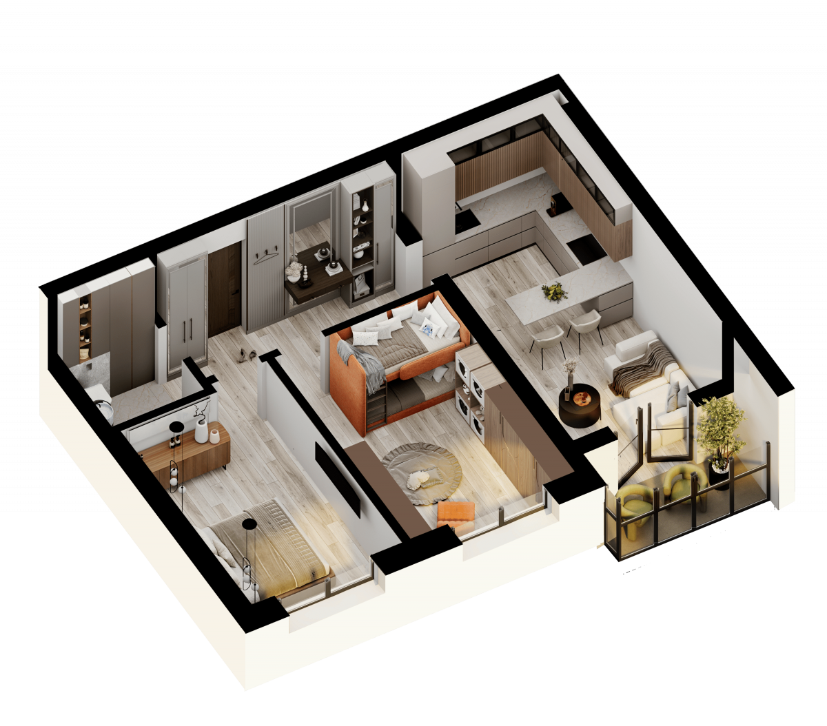 Апартаменты №17, 2-комнатная, 65.2 м², 3 этаж - планировка, Недвижимость у моря «Лазурь»