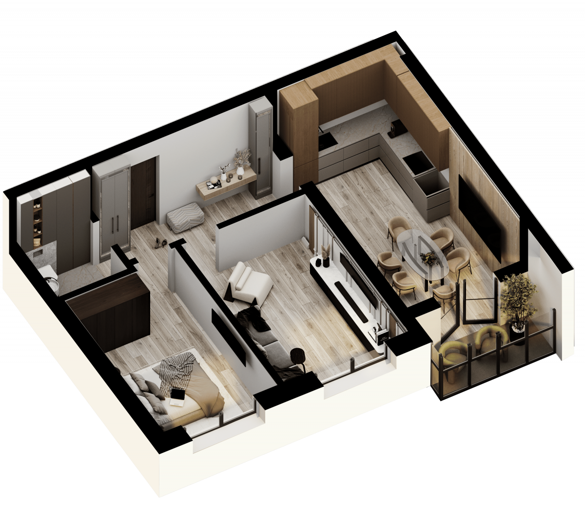 Апартаменты №24, 2-комнатная, 65.4 м², 4 этаж - планировка, Недвижимость у моря «Лазурь»
