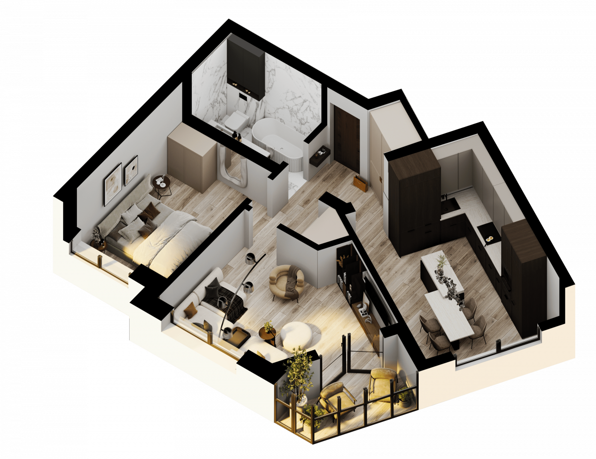 Апартаменты №27, 2-комнатная, 65.6 м², 4 этаж - планировка, Недвижимость у моря «Лазурь»
