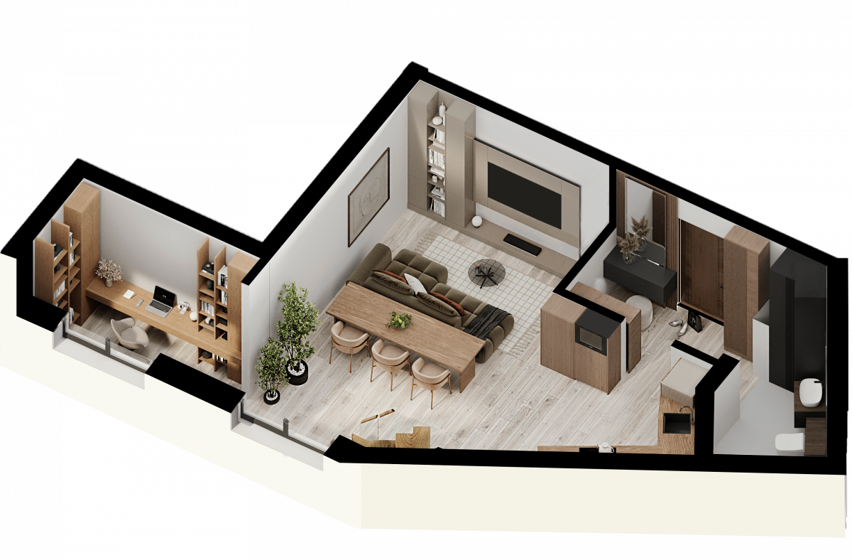 Апартаменты №35, 1-комнатная, 65.6 м², 5 этаж - планировка, Недвижимость у моря «Лазурь»