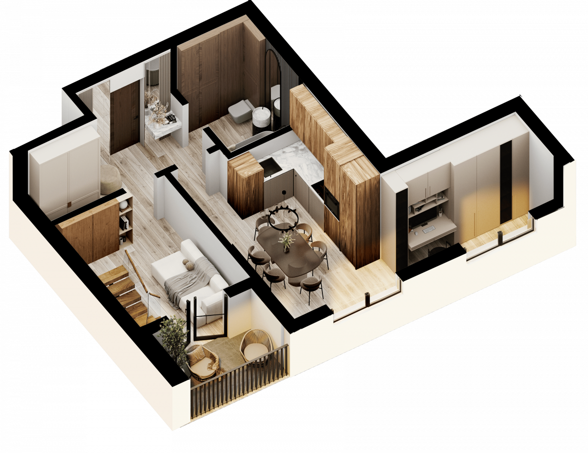 Апартаменты №69, 1-комнатная, 64 м², 5 этаж - планировка, Недвижимость у моря «Лазурь»