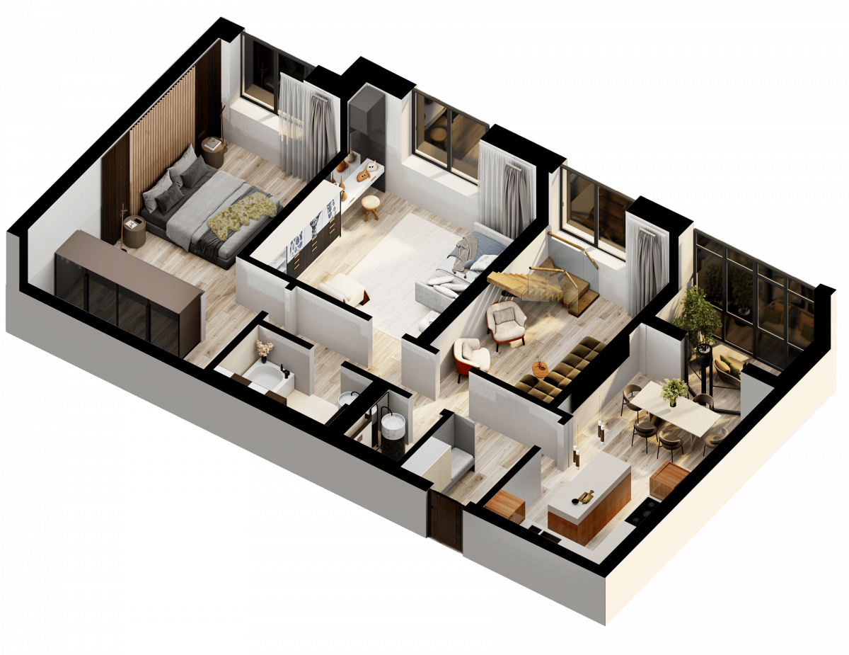 Апартаменты №71, 3-комнатная, 127.4 м², 5 этаж - планировка, Недвижимость у моря «Лазурь»