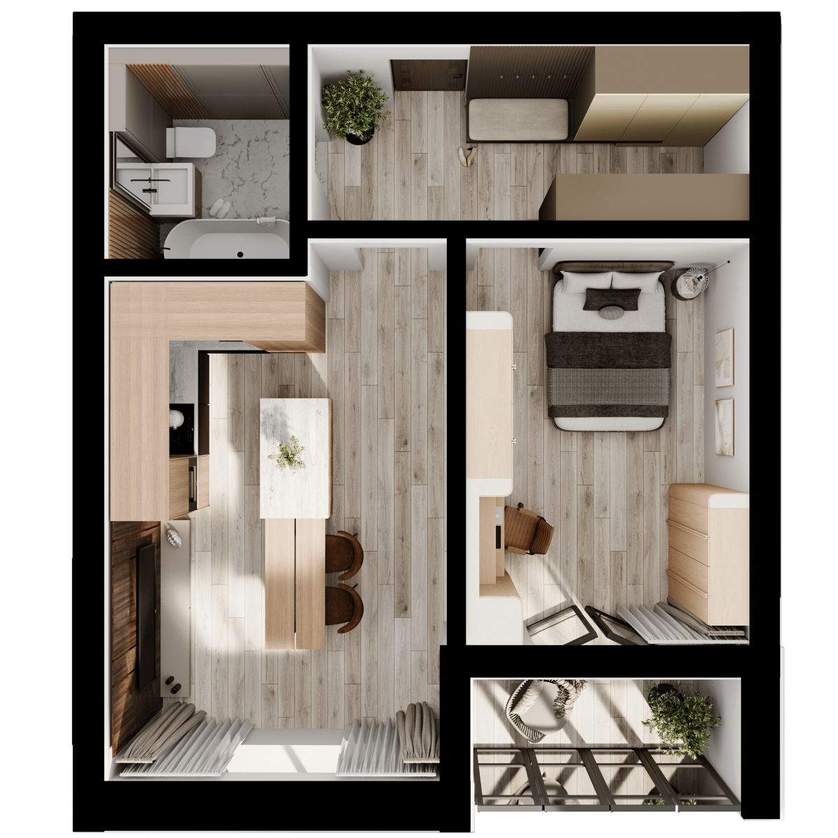 Апартаменты №86, 1-комнатная, 42.5 м², 2 этаж - планировка, Недвижимость у моря «Лазурь»