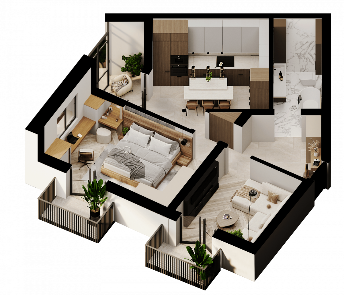 Апартаменты №90, 2-комнатная, 62.7 м², 2 этаж - планировка, Недвижимость у моря «Лазурь»