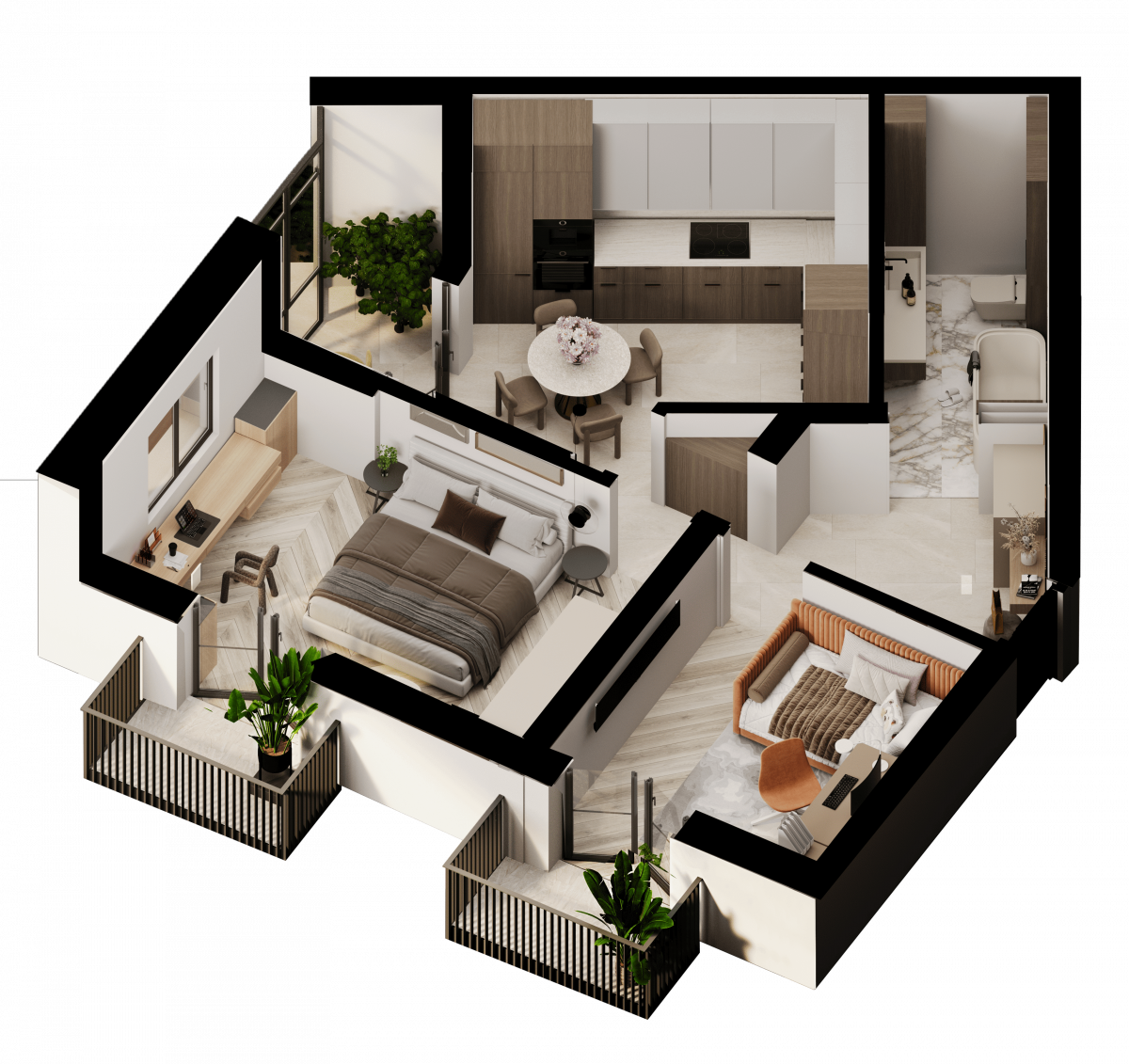 Апартаменты №97, 2-комнатная, 62.7 м², 3 этаж - планировка, Недвижимость у моря «Лазурь»