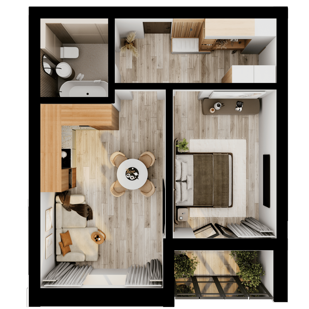 Апартаменты №100, 1-комнатная, 42.7 м², 4 этаж - планировка, Недвижимость у моря «Лазурь»