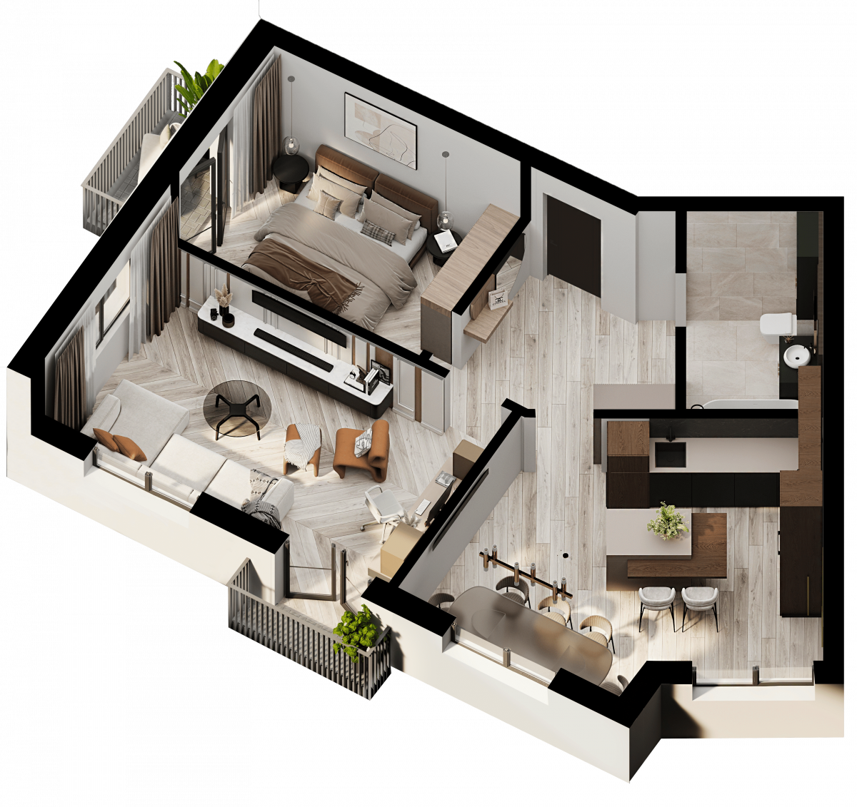 Апартаменты №103, 2-комнатная, 62.5 м², 4 этаж - планировка, Недвижимость у моря «Лазурь»