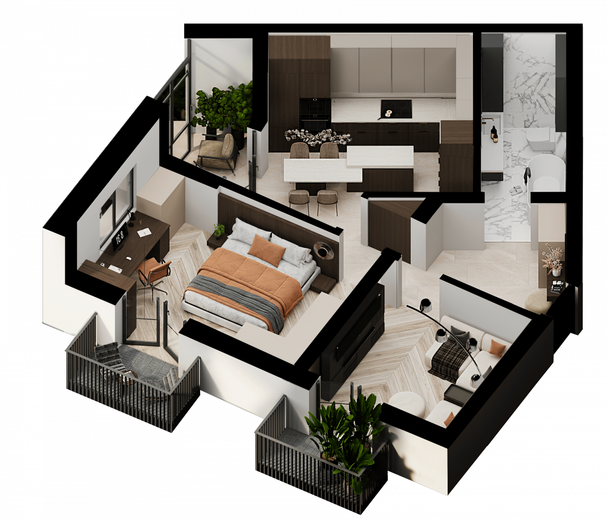 Апартаменты №104, 2-комнатная, 62.2 м², 4 этаж - планировка, Недвижимость у моря «Лазурь»