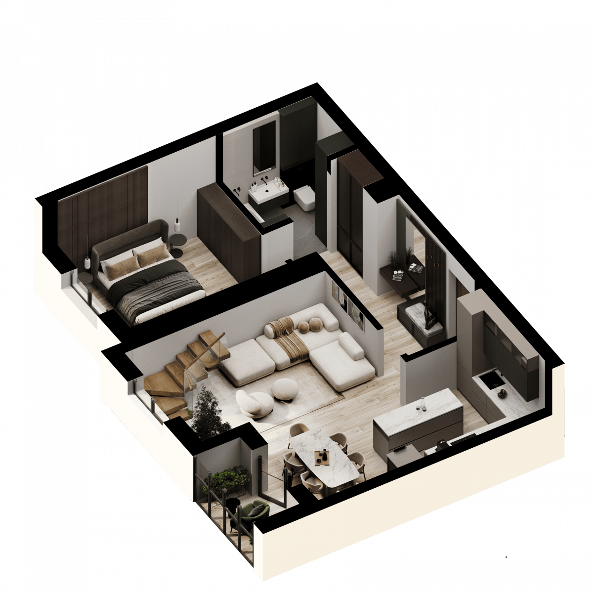 Апартаменты №109, 1-комнатная, 87.7 м², 5 этаж - планировка, Недвижимость у моря «Лазурь»