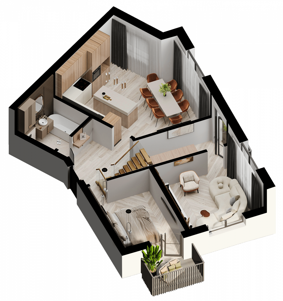 Апартаменты №110, 2-комнатная, 85.8 м², 5 этаж - планировка, Недвижимость у моря «Лазурь»