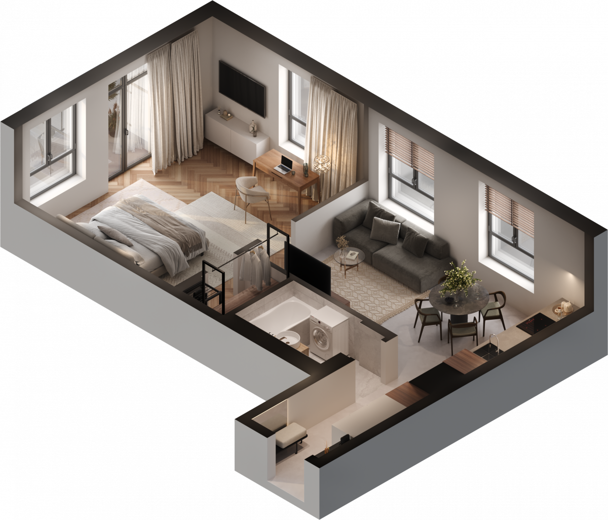 Апартаменты №81, 2-комнатная, 54.6 м², 2 этаж - планировка, Инвестиционная недвижимость «Грани»