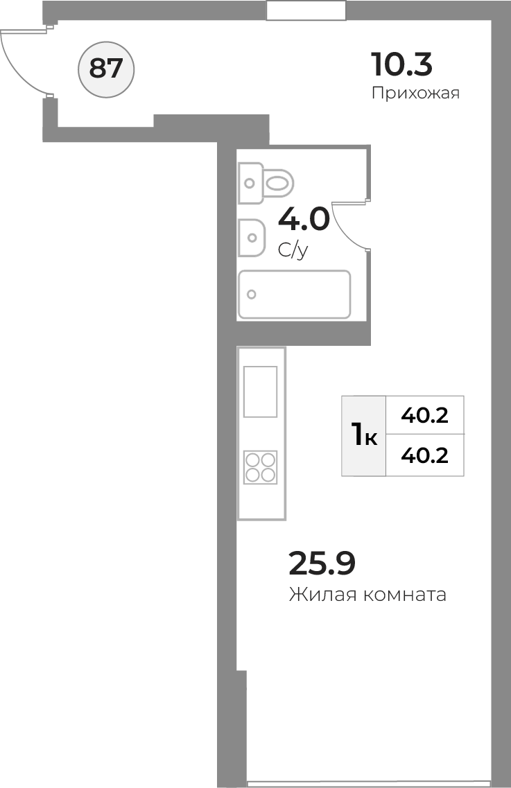 Апартаменты №91, 1-комнатная, 36.2 м², 4 этаж - планировка, Инвестиционная недвижимость «Грани»