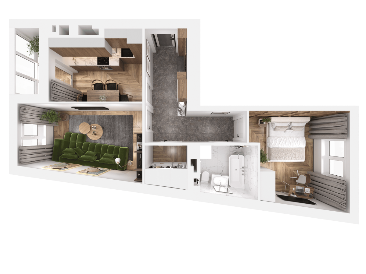 Квартира №12, 2-комнатная, 56.08 м², 3 этаж - планировка, ЖК «Легенды Девау», дом 1