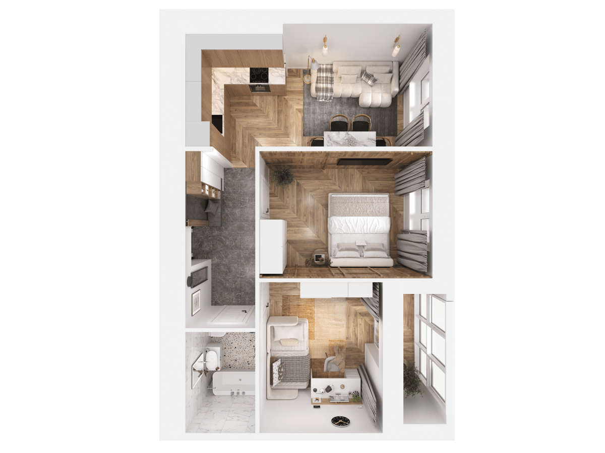 Квартира №82, 2-комнатная, 52.17 м², 1 этаж - планировка, ЖК «Легенды Девау», дом 1