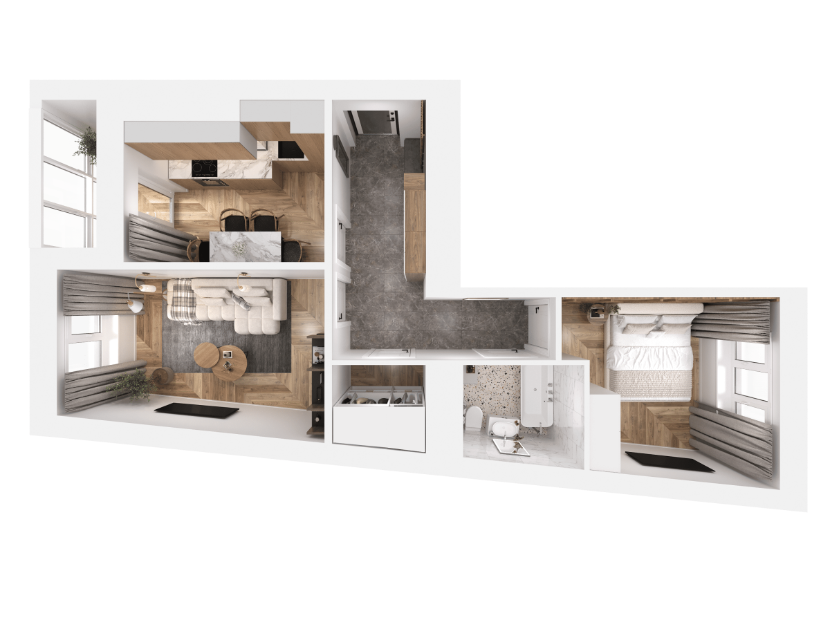Квартира №83, 2-комнатная, 51.82 м², 1 этаж - планировка, ЖК «Легенды Девау», дом 1