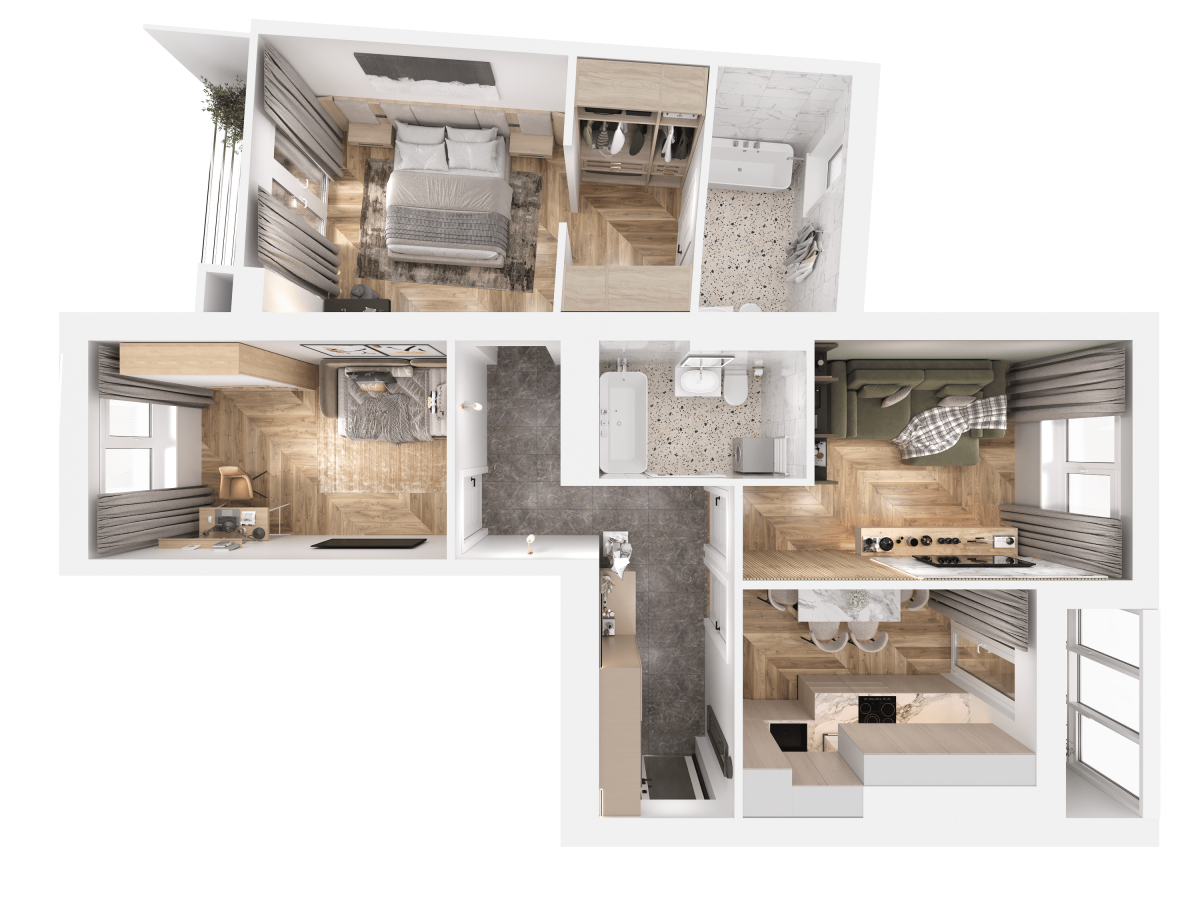 Квартира №192, 3-комнатная, 75.59 м², 3 этаж - планировка, ЖК «Легенды Девау», дом 1