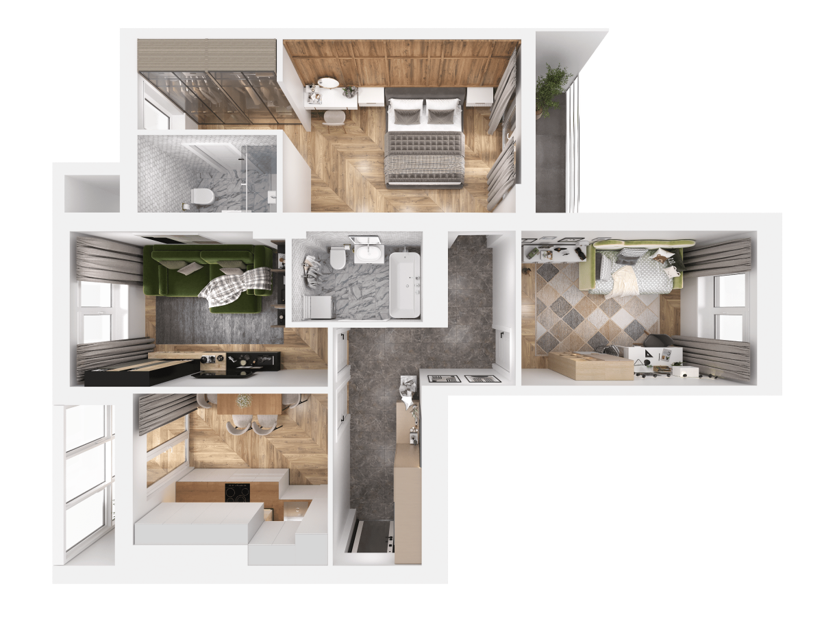 Квартира №229, 3-комнатная, 79.94 м², 3 этаж - планировка, ЖК «Легенды Девау», дом 1