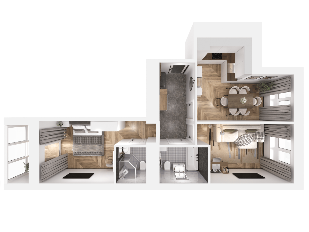 Квартира №264, 2-комнатная, 55.28 м², 2 этаж - планировка, ЖК «Легенды Девау», дом 1