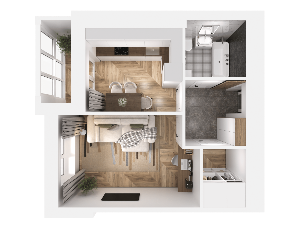 Квартира №265, 1-комнатная, 36.92 м², 2 этаж - планировка, ЖК «Легенды Девау», дом 1