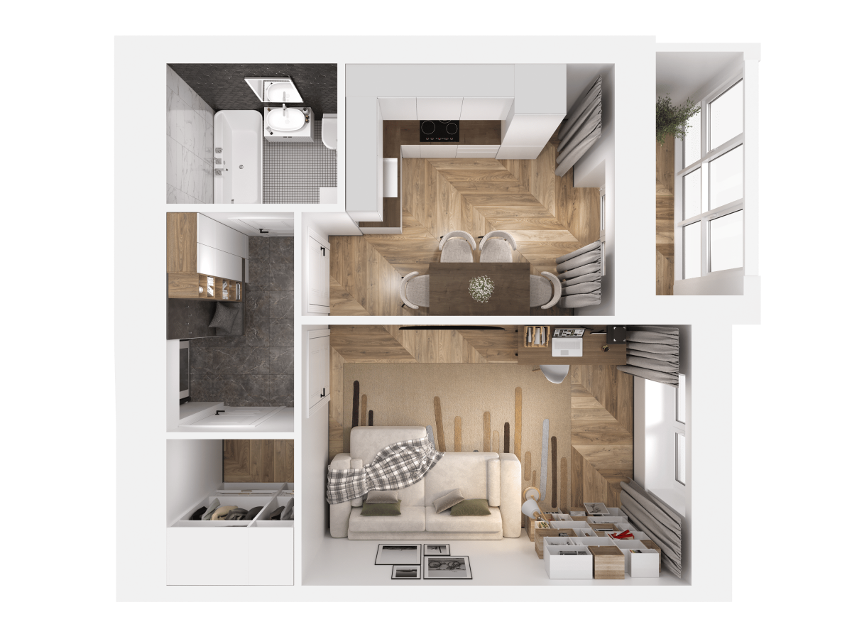Квартира №268, 1-комнатная, 37.57 м², 2 этаж - планировка, ЖК «Легенды Девау», дом 1