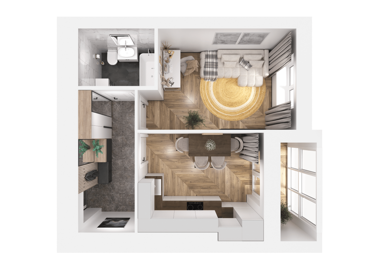 Квартира №368, 1-комнатная, 35.94 м², 2 этаж - планировка, ЖК «Легенды Девау», дом 1