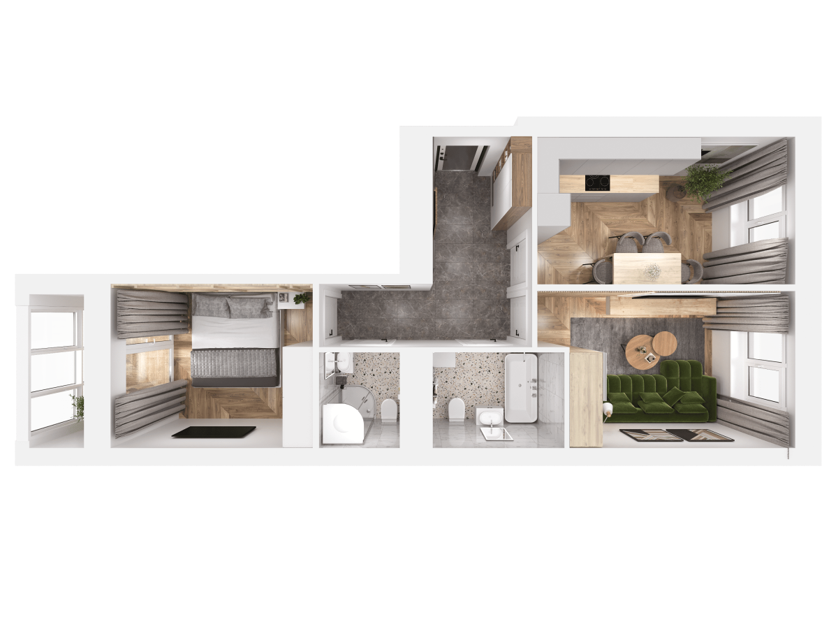 Квартира №417, 2-комнатная, 52.55 м², 2 этаж - планировка, ЖК «Легенды Девау», дом 1