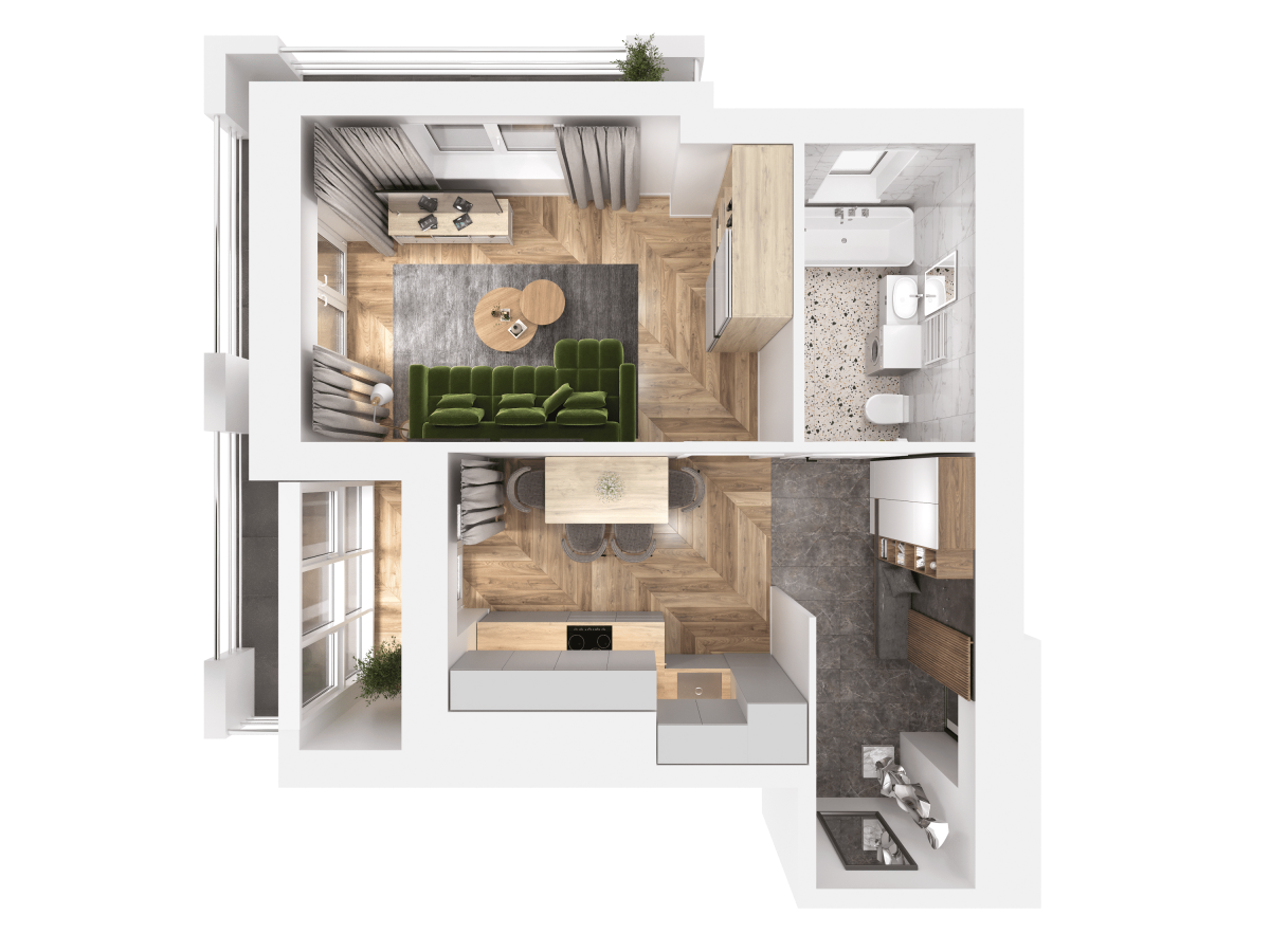 Квартира №420, 1-комнатная, 41.83 м², 2 этаж - планировка, ЖК «Легенды Девау», дом 1