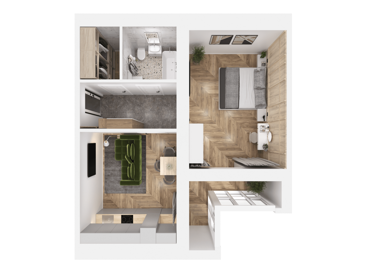 Квартира №416, 1-комнатная, 50.15 м², 2 этаж - планировка, ЖК «Легенды Девау», дом 1