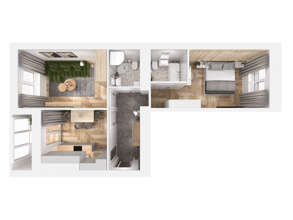 Квартира №415, 2-комнатная, 57.88 м², 2 этаж - планировка, ЖК «Легенды Девау», дом 1