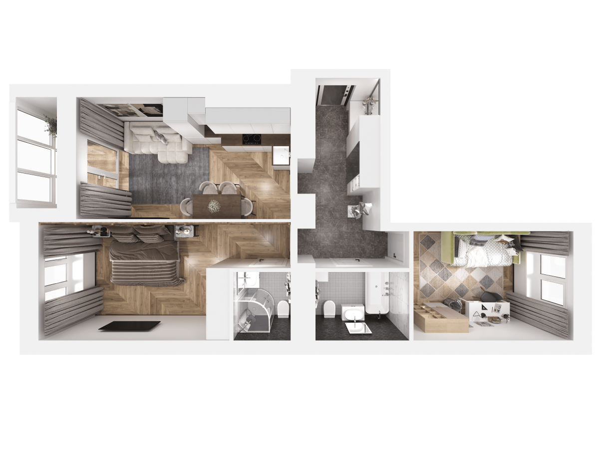 Квартира №508, 2-комнатная, 60.2 м², 1 этаж - планировка, ЖК «Легенды Девау», дом 1