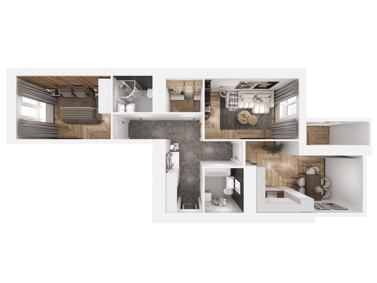 Квартира №510, 2-комнатная, 65.14 м², 1 этаж - планировка, ЖК «Легенды Девау», дом 1
