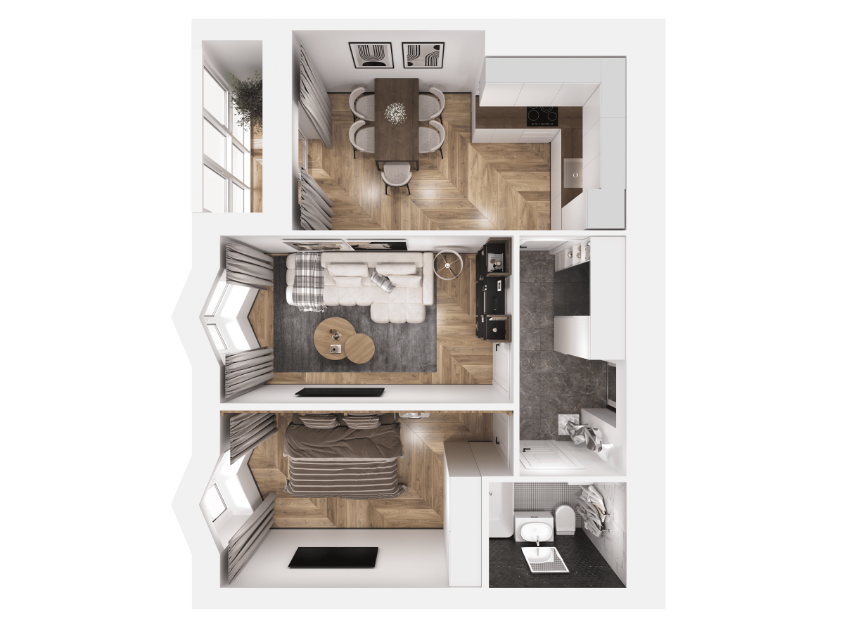 Квартира №513, 2-комнатная, 55.15 м², 2 этаж - планировка, ЖК «Легенды Девау», дом 1