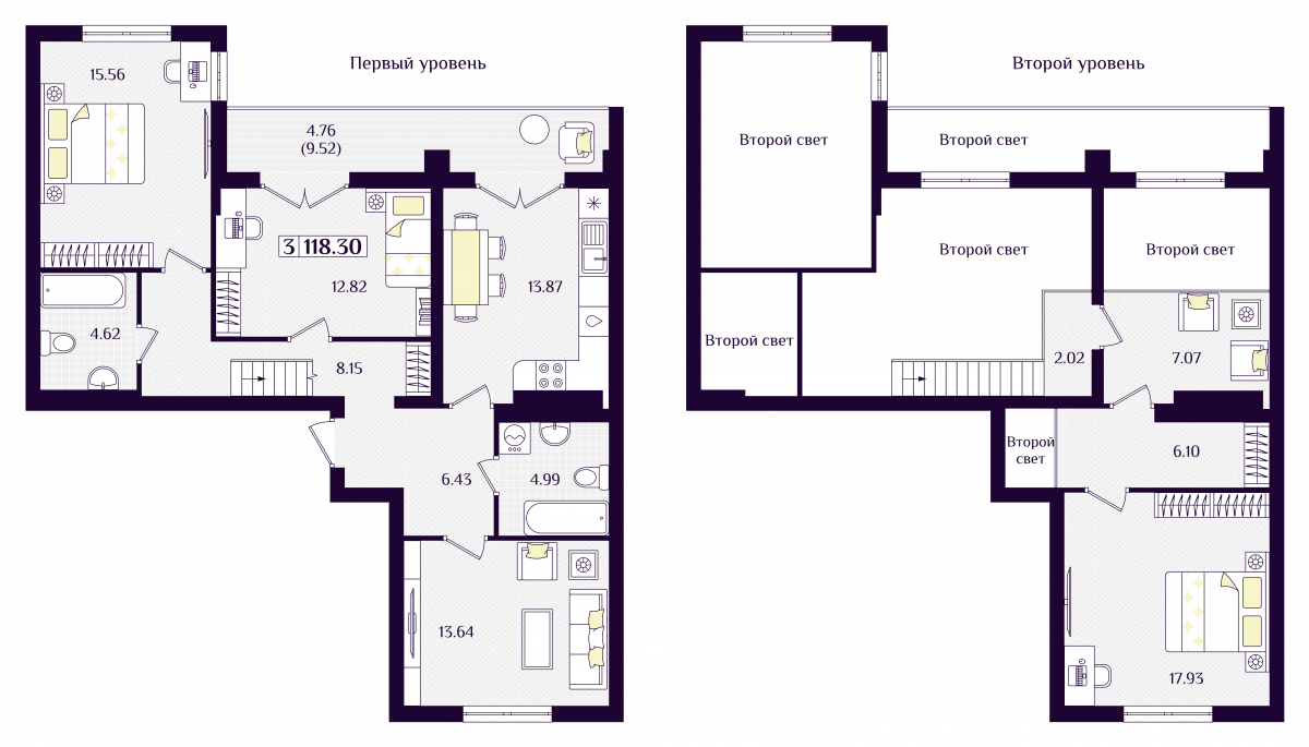 Квартира №86, 3-комнатная, 118.3 м², 7 этаж - планировка, ЖК «Астерия»