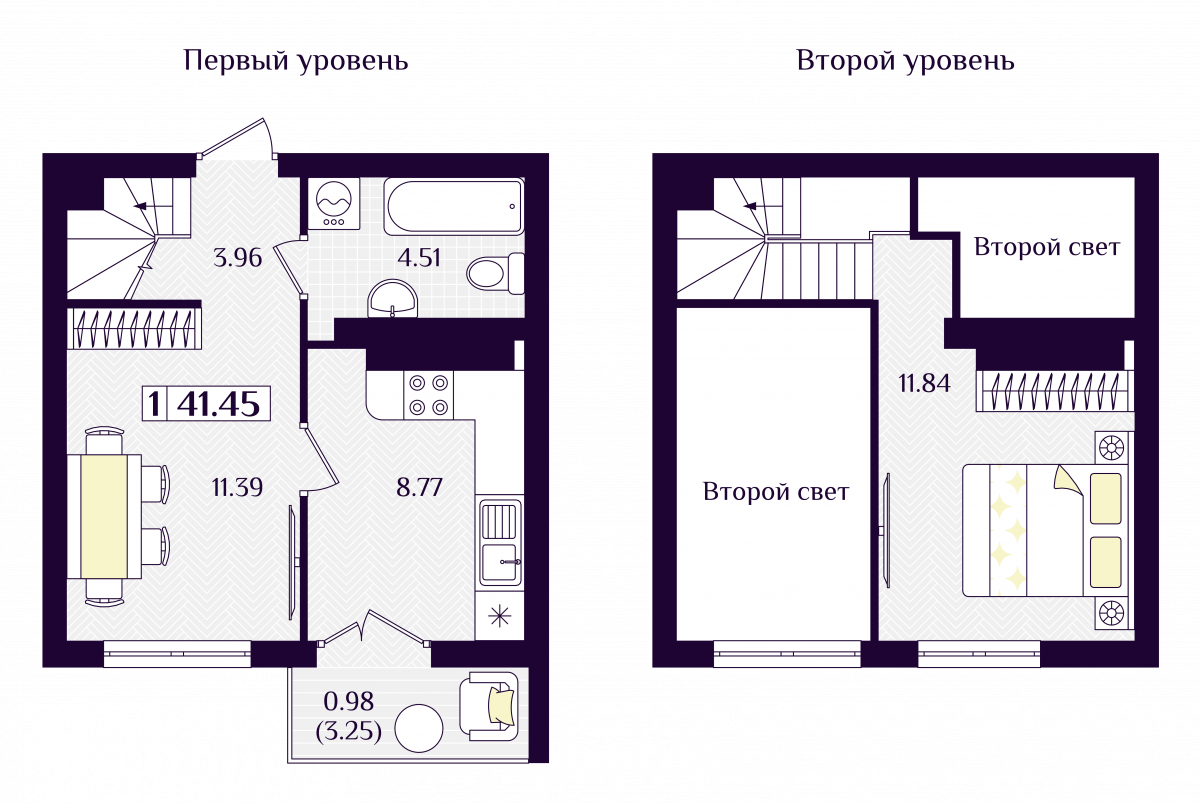 Квартира №88, 1-комнатная, 41.45 м², 7 этаж - планировка, ЖК «Астерия»