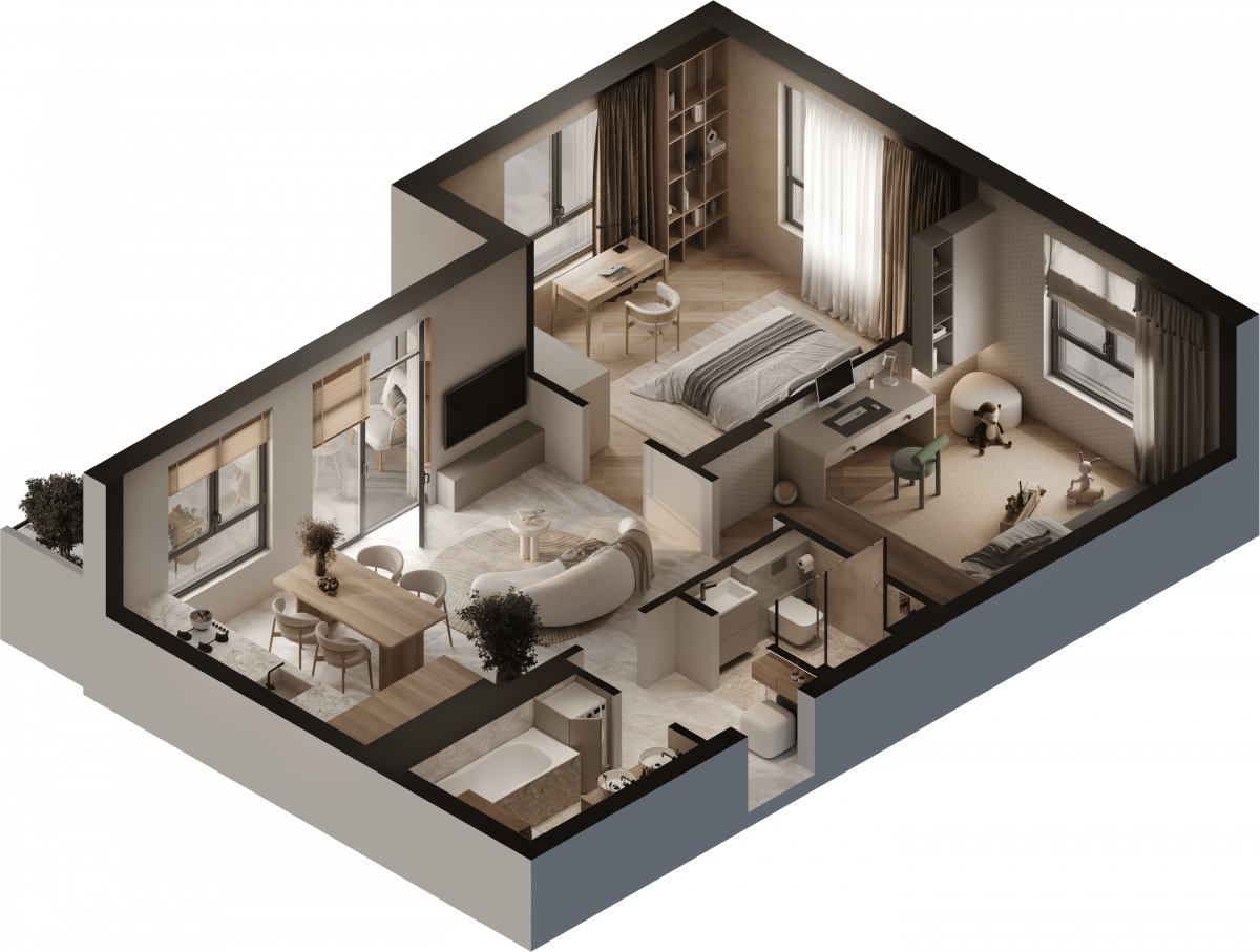 Квартира №117, 2-комнатная, 71.39 м², 4 этаж - планировка, ЖК «Астерия»