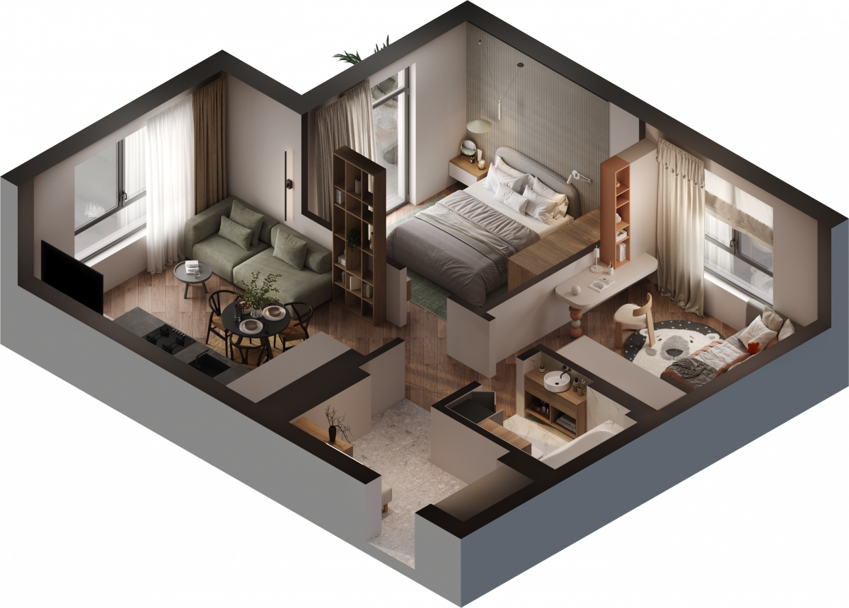 Квартира №173, 2-комнатная, 55.12 м², 6 этаж - планировка, ЖК «Астерия»