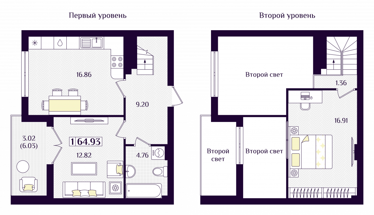 Квартира №177, 1-комнатная, 64.93 м², 7 этаж - планировка, ЖК «Астерия»