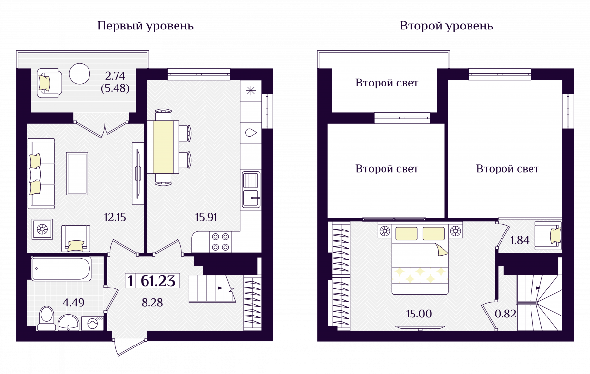 Квартира №179, 1-комнатная, 61.23 м², 7 этаж - планировка, ЖК «Астерия»